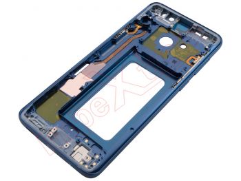 Middle housing with "Coral blue" frame and side buttons for Samsung Galaxy S9 Plus, SM-G965F